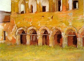 Ruinele mănăstirii Comana - pastel/pânză