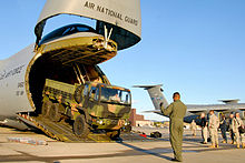 A 105th Airlift Wing C-5 Galaxy being loaded Stewart Air National Guard Base - 105 AW C-5.jpg