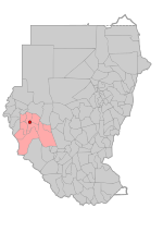 Localização de Niala, no estado de Darfur do Sul, no antigo Sudão