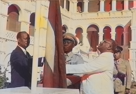 Sudan's flag raised at its independence ceremony, on 1 January 1956, photo by Gadalla Gubara