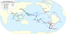 The East Asia Squadron traveled southeast from northern China to southern South America.