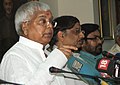 The Union Minister for Railways, Shri Lalu Prasad addressing a press conference regarding Railways’ measures for relief to Bihar flood victims, in New Delhi on August 29, 2008.jpg