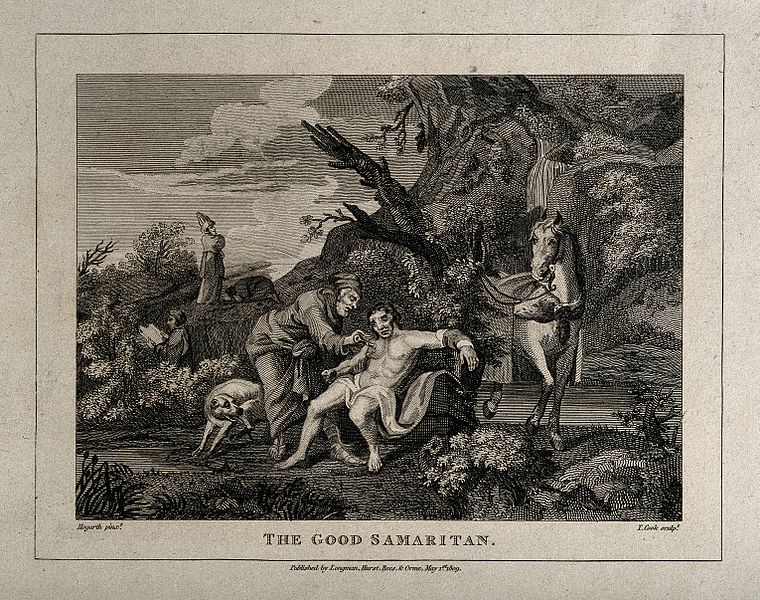 File:The good Samaritan tending to a wounded man while a priest a Wellcome V0015243.jpg