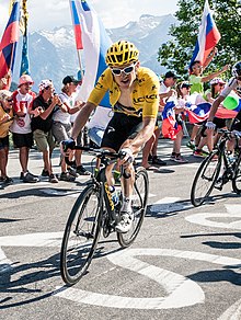 Thomas wearing the yellow jersey on stage 12 of the 2018 Tour de France