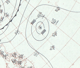 Taifuuni Hesterin pinta-analyysi 1. tammikuuta 1953