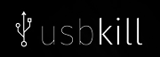 Las palabras "USBkill" en letras exclusivamente minúsculas, en blanco sobre fondo negro.  A la izquierda está el símbolo USB.