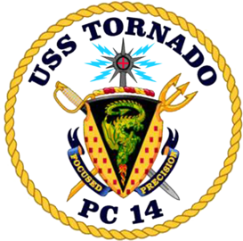 Escudo de armas de USS Tornado, con un dragón urinante