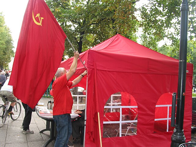 Campaign booth ahead of the 2009 election.