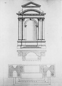 Antonio Visentini, prospetto e pianta di un altare laterale, pianta dell'altare maggiore di San Lorenzo