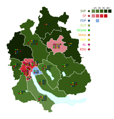 Stärkste Partei nach Wahlkreisen und Sitzverteilung