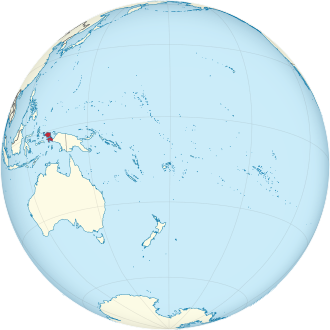 West Papua (province) on the globe (small islands magnified) (Polynesia centered)