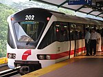 A Bombardier Innovia Metro train on the Kelana Jaya Line in Kuala Lumpur, Malaysia, in 2005