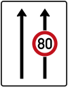 Zeichen 523-30 - Fahrstreifentafel - ohne Gegenverkehr mit integriertem Zeichen 274 - zweistreifig in Fahrtrichtung (1600x1250);  StVO 2017.svg