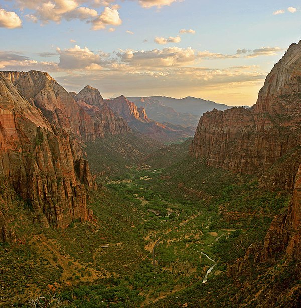 Zion Canyon from Angels Landing at sunset