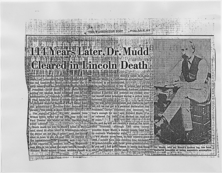 File:"114 Years Later, Dr. Mudd Cleared in Lincoln Death" - NARA - 139974.tif