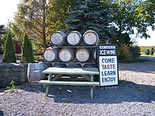 Casks of wine outside The Ice House Winery. The winery is one of many wineries in the Niagara Peninsula that produces ice wine. Xue Han Jiu Han  - panoramio.jpg