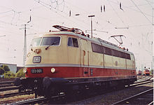 E03 001 during a locomotive parade at the DB Museum, Koblenz, May 2006 103 001 Luetzel 06052006.JPG