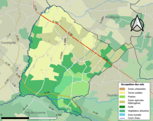 Barevná mapa znázorňující využití půdy.