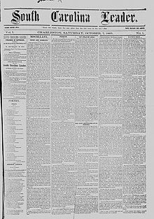 Inaugural issue of the South Carolina Leader from October 1865. 1865-10-07 South Carolina Leader.jpg