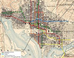 Map of the Washington, D.C. streetcar system at the end of the horse car era in 1888 1888 WDC Streetcar Map.JPG