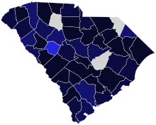 2000 South Carolina Democratic presidential caucuses election results map by county (vote share).svg