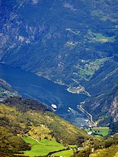 Geiranger fjord from Dalsnibba (zoom in)
