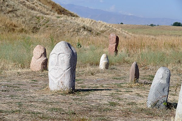 Ancient stone statues (bal-bal) outside of Burana Tower