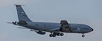 A KC-135R Stratotanker, tail number 63-8888, on final approach at Kadena Air Base in Okinawa, Japan in March 2020. It is assigned to the 909th Air Refueling Squadron at Kadena AB.