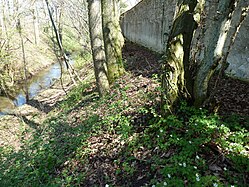 Heiligkreuztal, Soppenbach, Klostermauer aus Naturstein und Ziegelsteinen