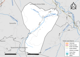 Carte en couleur présentant le réseau hydrographique de la commune