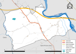 Carte en couleur présentant les réseau hydrographique de la commune