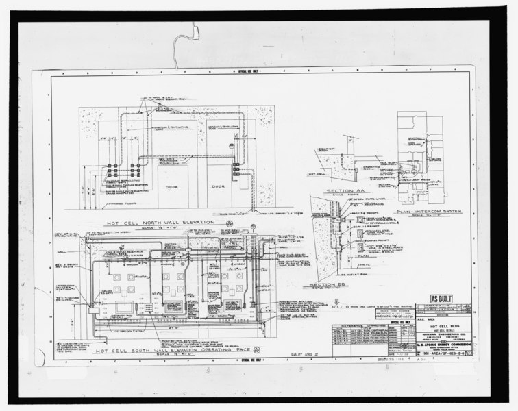 File:ARA-I Details of hot cell section of building ARA-626. Shows manipulator openings in operating face of hot cell, start-stop buttons, and other details. Norman Engineering Company 961 HAER ID-33-D-116.tif