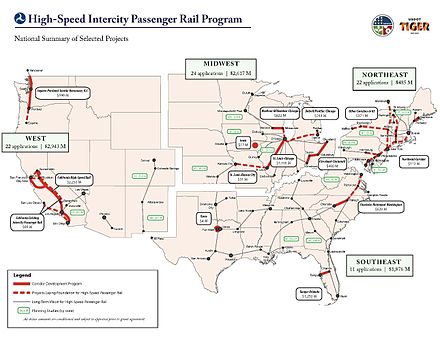 The high-speed corridors designated under ISTEA closely correspond with grants given under the American Recovery and Reinvestment Act—seventeen years later.