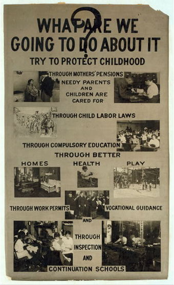 Lewis Hine used photography to help bring attention to child labour in America. He created this poster in 1914 with an appeal about child labour.