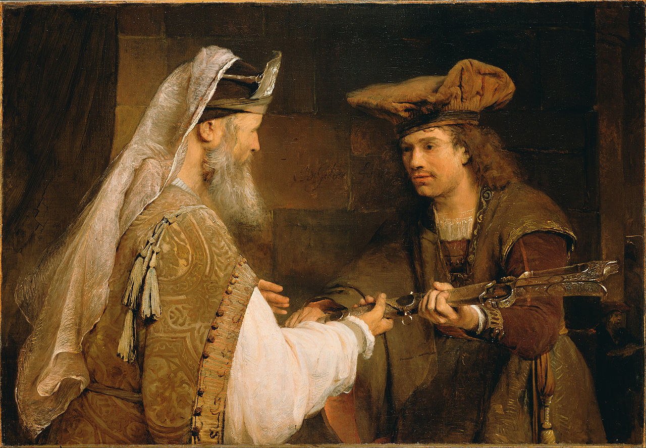 Ahimelech giving Goliath's sword to David by Arent De Gelder, 1 Samuel 21:9, Bible.Gallery