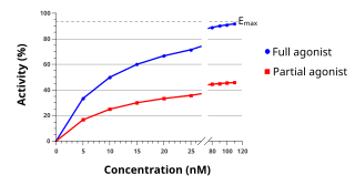 Agonist chemical substance which, upon binding to a receptor, leads to its activation