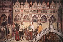 Fresco of Adoration of the Virgin by Altichiero da Zevio Altichiero, la vergine adorata dai mebri della famiglia Cavalli, sant'anastasia, verona 1370.jpg