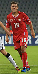 Abrashi playing for Switzerland U21 at the UEFA Euro U21 2011 Amir Abrashi.jpg