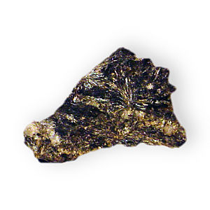 Amphibole - Hornblende in rock Iron aluminum silicate Lucas County Iowa 2072.jpg