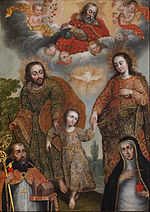 Thumbnail for File:Anonymous Cusco School - Double Trinity with Saint Augustine and Saint Catherine of Siena - Google Art Project.jpg