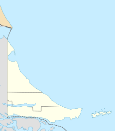 Mapa konturowa Ziemi Ognistej, na dole po lewej znajduje się punkt z opisem „Ushuaia”
