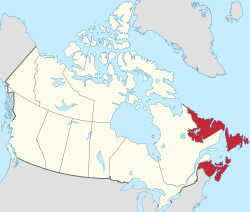 Атлантска Канада (црвена) у оквиру Канаде