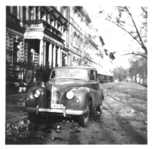 Austin on Blvd Nepkoztarsasag (today Andrassy avenue) in Budapest, end of 1950s Austin az Andrassy ut 94 elott, az 1950 -es evek vegen.tif