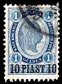 10 Piaster on 1 gulden blue, 1892 issue, Mi26-Sc28