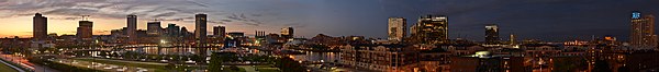 Baltimore's Inner Harbor at sunset in 2017 (panorama scrolls left and right)