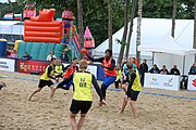 Deutsch: Beachhandball Europameisterschaften 2019 (Beach handball Euro); Tag 5: 6. Juli 2019 – Männer, Platzierungsspiel für die Ränge 5–8, Frankreich-Deutschland 0:2 (18:22, 16:19) English: Beach handball Euro; Day 5: 6 July 2019 – Placement Match/Cross Match for rank 5–8 Men – Frankreich-Deutschland 0:2 (18:22, 16:19)