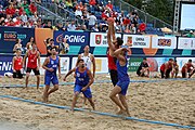 Deutsch: Beachhandball Europameisterschaften 2019 (Beach handball Euro); Tag 5: 6. Juli 2019 – Männer, Halbfinale, Dänemark-Ungarn 2:0 (19:16, 22:18) English: Beach handball Euro; Day 5: 6 July 2019 – Semifinal Men – Denmark-Ukraie 2:0 (19:16, 22:18)