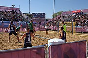 Deutsch: Beachhandball bei den Olympischen Jugendspielen 2018; Tag 7, 13. Oktober 2018; Jungen, Halbfinale – Argentinien-Portugal 1:2 English: Beach handball at the 2018 Summer Youth Olympics at 13 October 2018 – Boys Semifinal – Argentina-Portugal 1:2