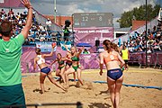 Deutsch: Beachhandball bei den Olympischen Jugendspielen 2018 in Buenos Aires; Tag 7, 13. Oktober 2018; Mädchen, Spiel um Platz Drei – Ungarn-Niederlande 2:0 English: Beach handball at the 2018 Summer Youth Olympics in Buenos Aires at 13 October 2018 – Girls Bronze Medal Match – Hungary-Netherlands 2:0 Español: Handball de playa en los Juegos Olimpicos de la Juventud Buenos Aires 2018 en 13 de octubre de 2018 – Partido por la medalla de bronce femenino - Hungría-Países Bajos 2:0