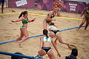 Deutsch: Beachhandball bei den Olympischen Jugendspielen 2018; Tag 5, 10. November 2018; Mädchen, Hauptrunde - Ungarn-Argentinien 1:2 English: Beach handball at the 2018 Summer Youth Olympics at 11 October 2018 – Girls Main Round – Hungary-Argentina 1:2